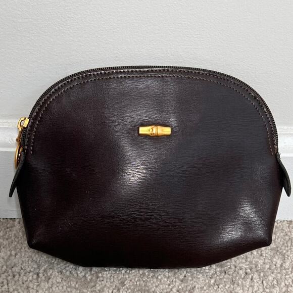 Long Champ France Leather Zip Around Coin Purse Wallet Dark Brown - Picture 1 of 9